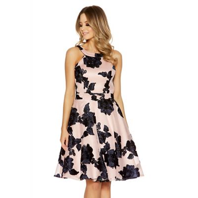 Nude and navy mesh flower applique dress